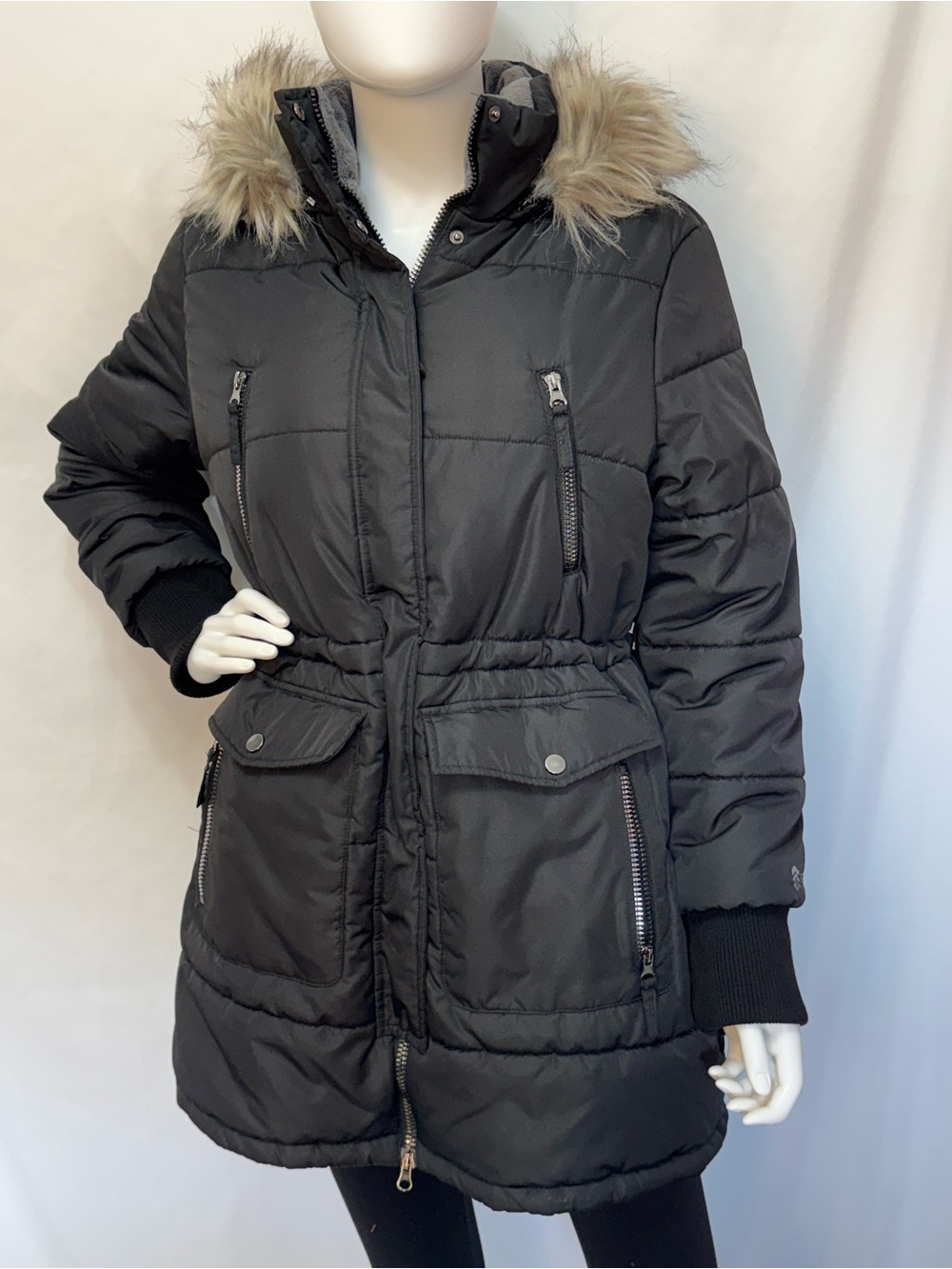 Free Country Black Women's Quilted Fur Hood Puffer Parka Jacket Coat
